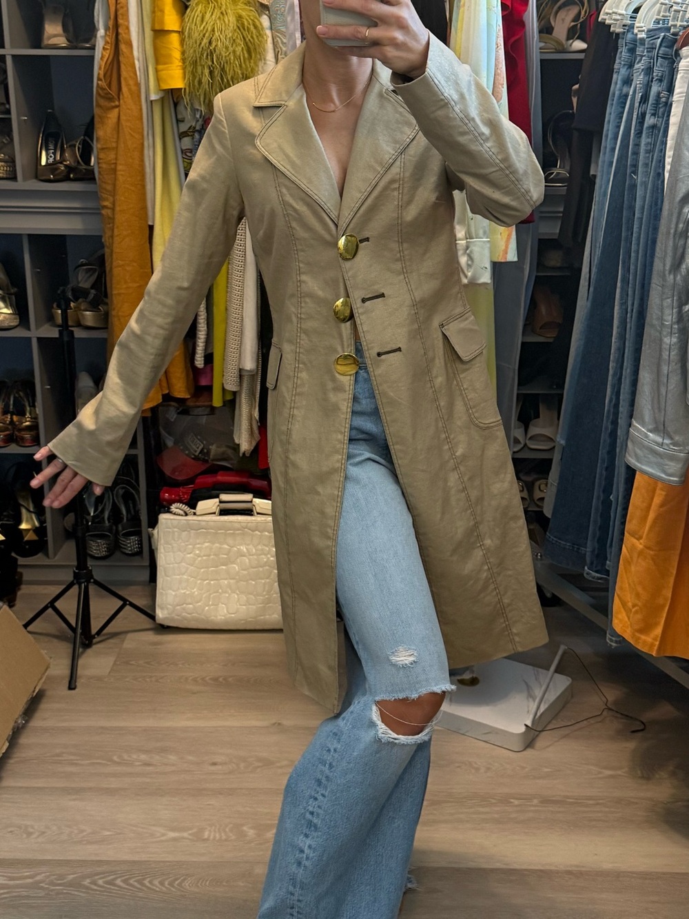 Vintage Cache Metallic Gold Trench Coat